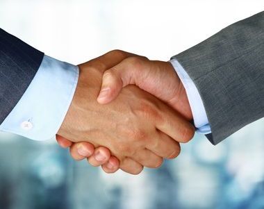 Closeup of a business hand shake between two colleagues